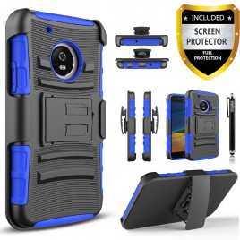 Motorola Moto G5 Plus Case, Dual Layers [Combo Holster] Case And Built-In Kickstand Bundled with [Premium Screen Protector] Hybird Shockproof And Circlemalls Stylus Pen (Blue)